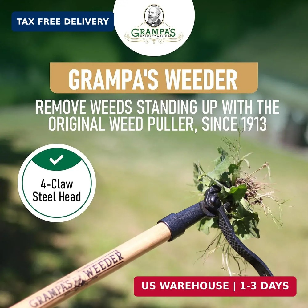 Grampa's Weeder - The Original Stand Up Weed Puller Tool with Long Handle - Made