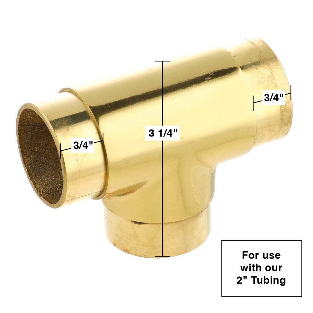 Polished Brass Flush TEE Fitting 2" Bar Rail Connector | Renovator's Supply