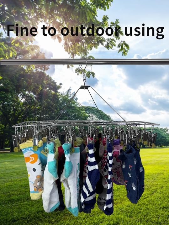 Quick Release Stainless Steel Laundry Drying Rack with Clips, Swivel Hook Win...