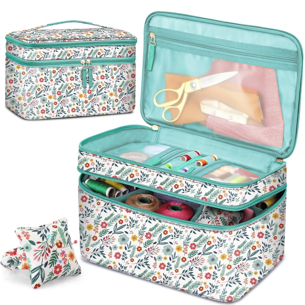 FINPAC Sewing Accessories Storage and Organizer Case, Double-Layer Sewing Kit...