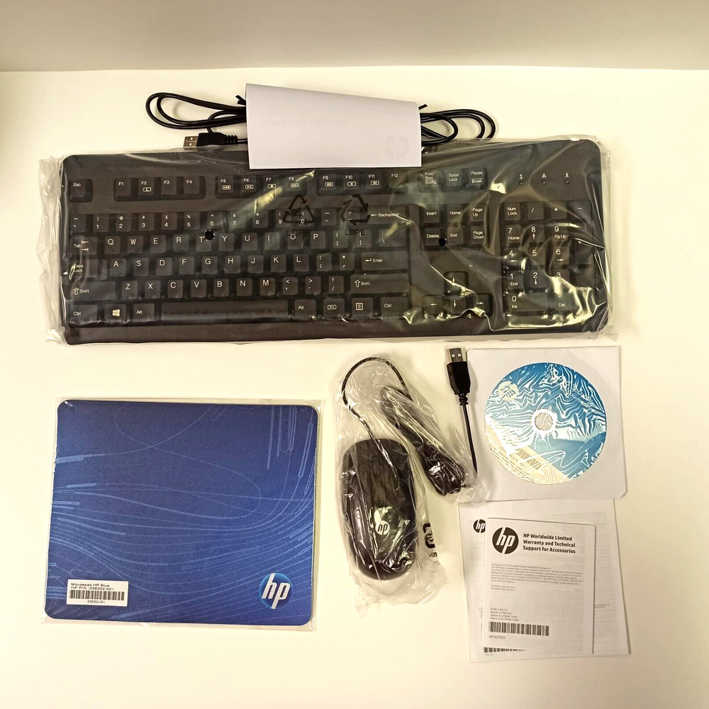 HP Keyboard USB Wired, Mouse, Mousepad Kit US - OPEN BOX