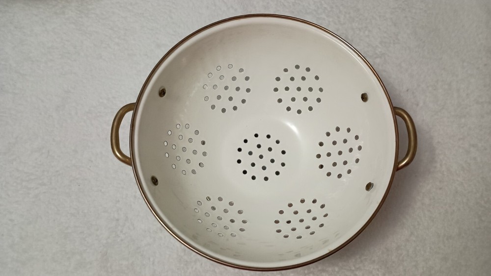 Vintage Cornucopia Colander White Enamel Colander Strainer Fruit