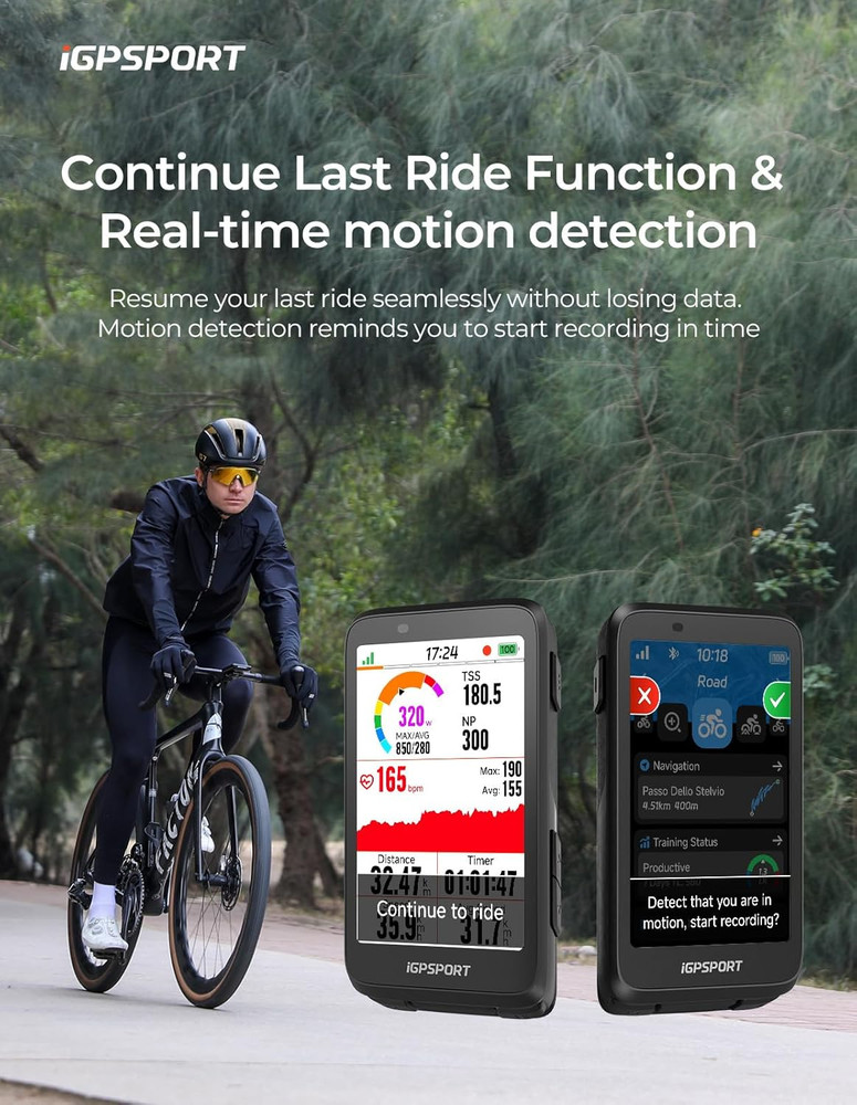 Binavi Wireless GPS Bike Computer with 3.5'' Touch Screen & Music Control