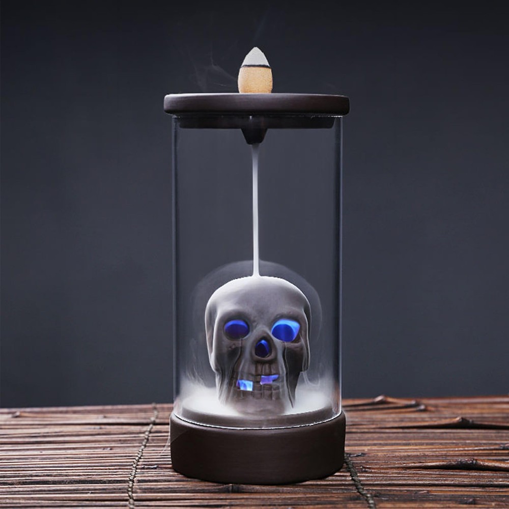 Romehaha Skull Backflow Incense Burner Ceramic Holder with 45 Black