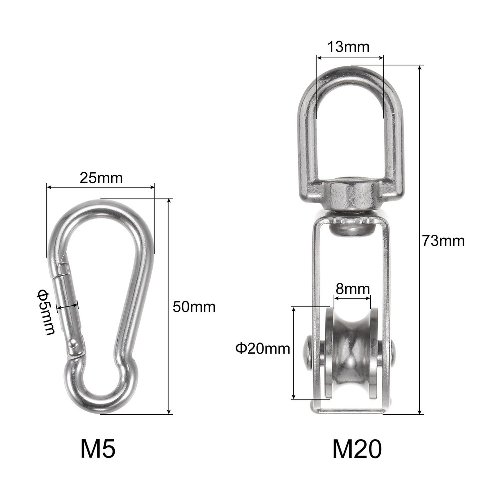 Set of 10 M20 Single Pulley Block with Spring Snap Hook Loading 170lbs