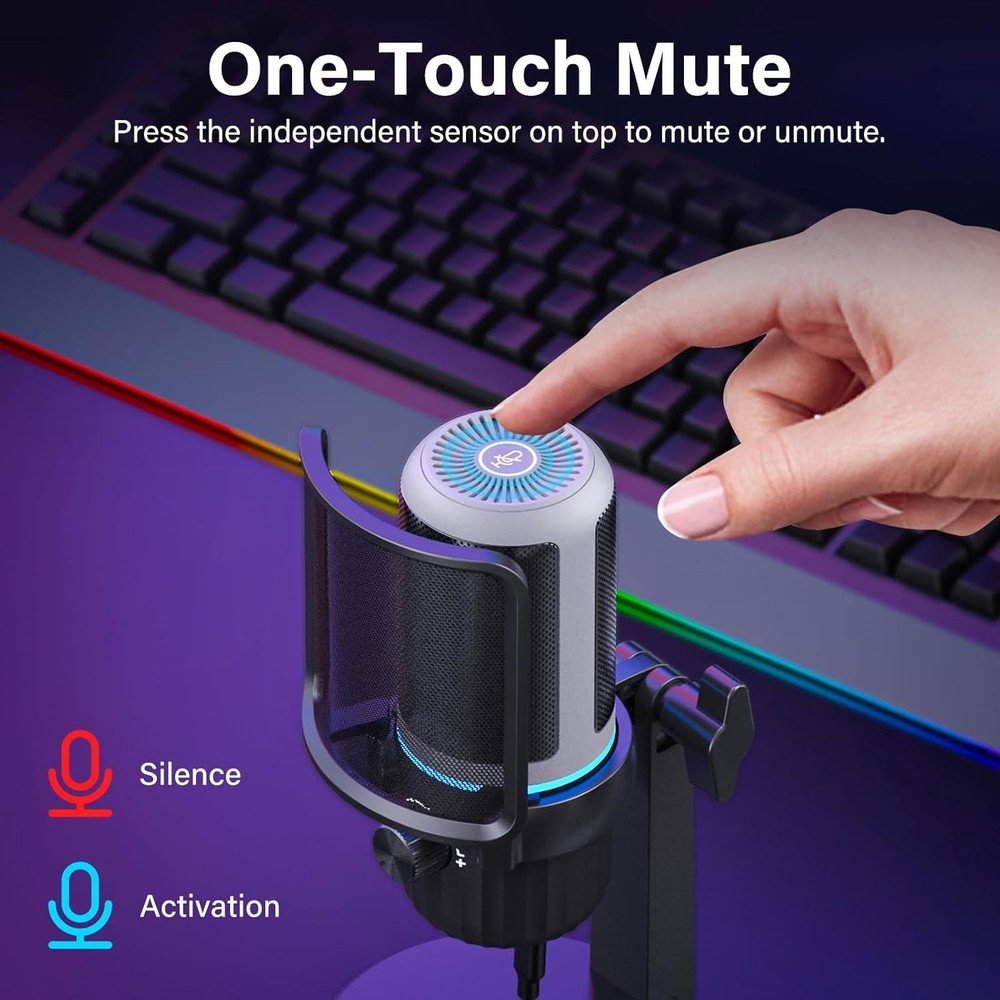 Professional Streaming Microphone with Built-in Headphone Jack & Volume Control