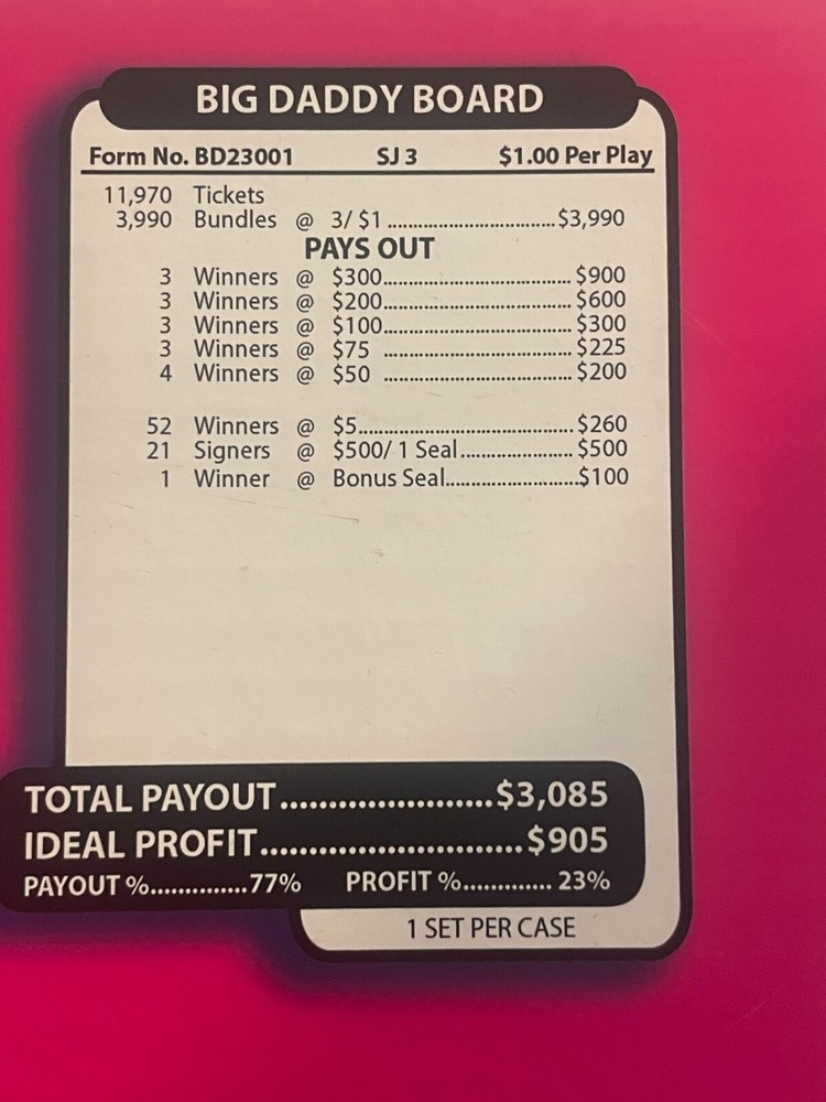 Jar Pull Tabs Game - Big Daddy board - Tulips on an Organ