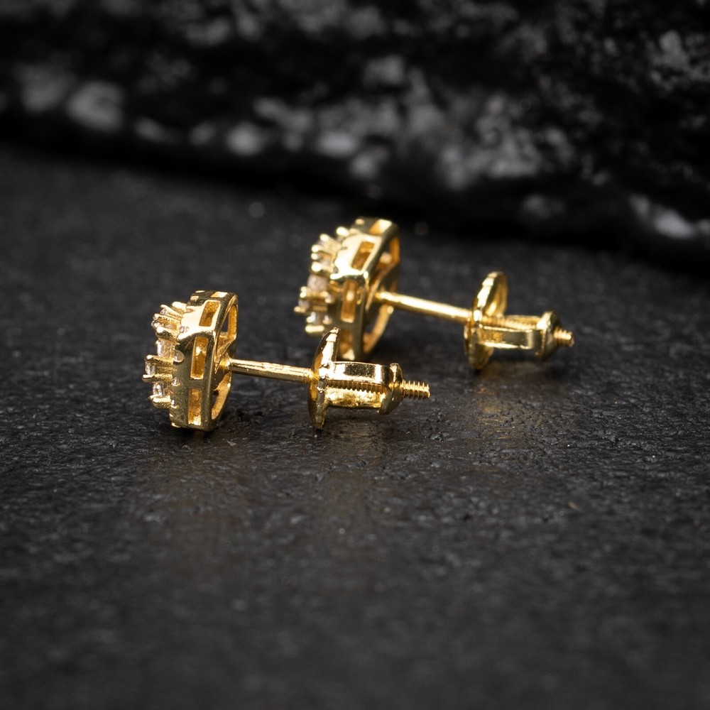 Yellow Gold 925 Sterling Silver Small 3D Cube Square Cluster Stud Earrings