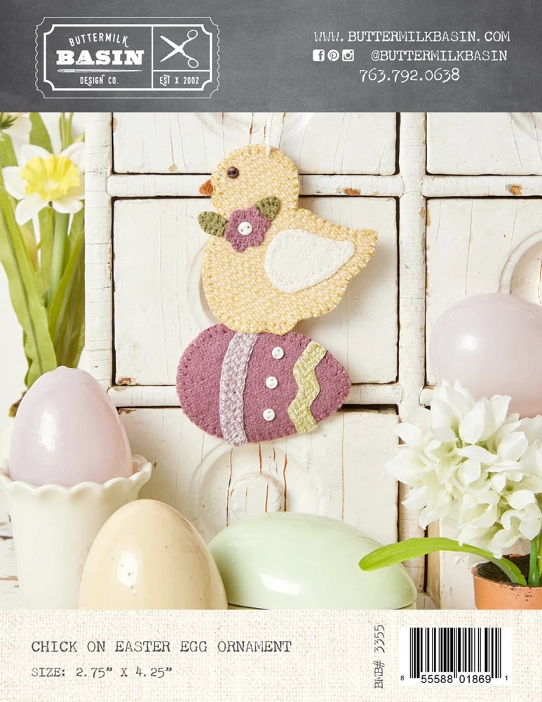 Buttermilk Basin: Chick on Easter Egg Ornament ~ Spring Wool Applique Pattern