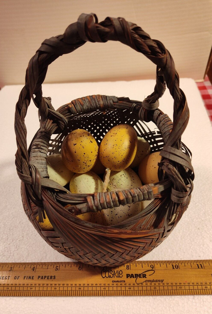 Vintage Basket with Fake Eggs