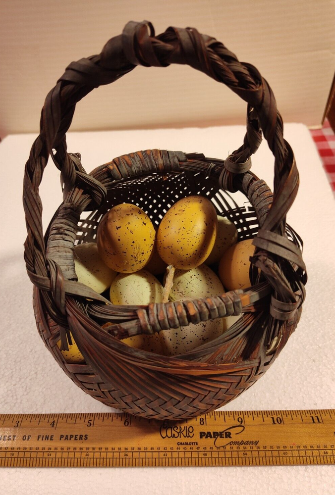 Vintage Basket with Fake Eggs