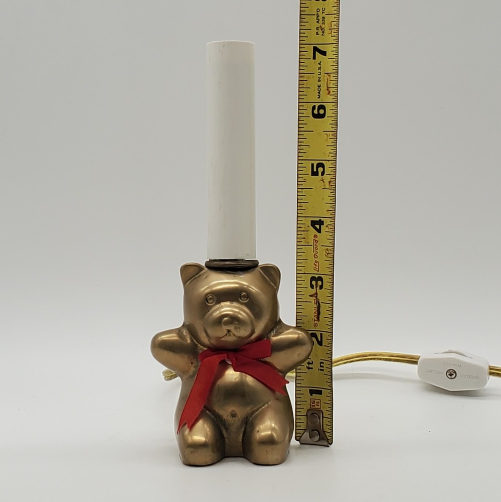 VTG Solid Brass Teddy Bear Lamp Portable Nightlight 7 3/4” High Inline switch