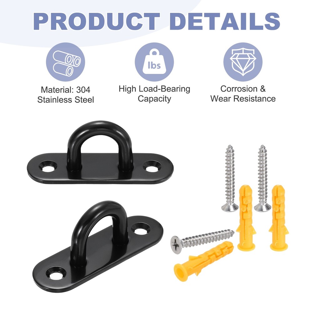 2Pcs M6 Eyelet Bracket Set Rectangular Hook Plate and Hook, Black
