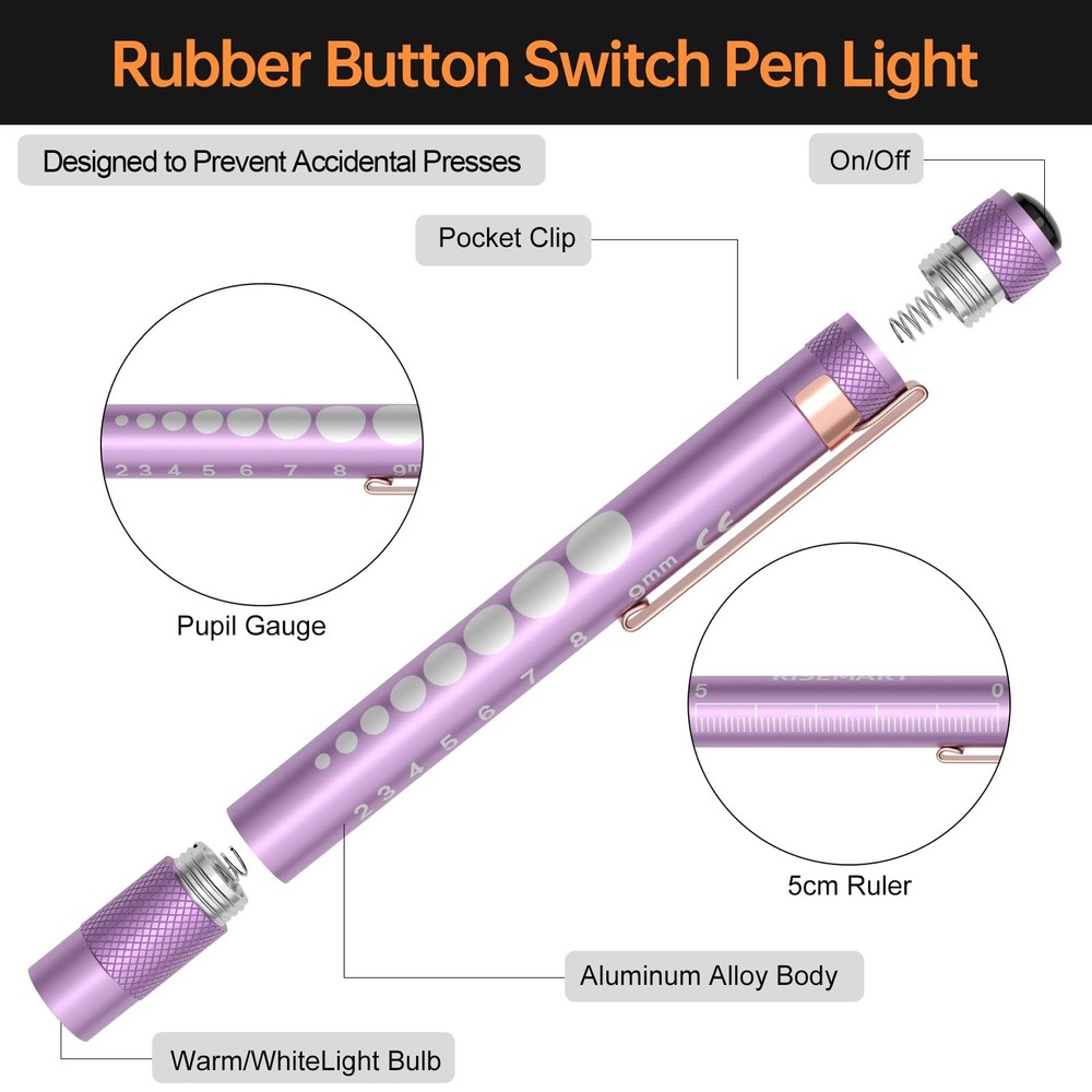 2-Pack Pen Light for Nurses â€“ Medical Penlight with One-Button Switch, Whit...