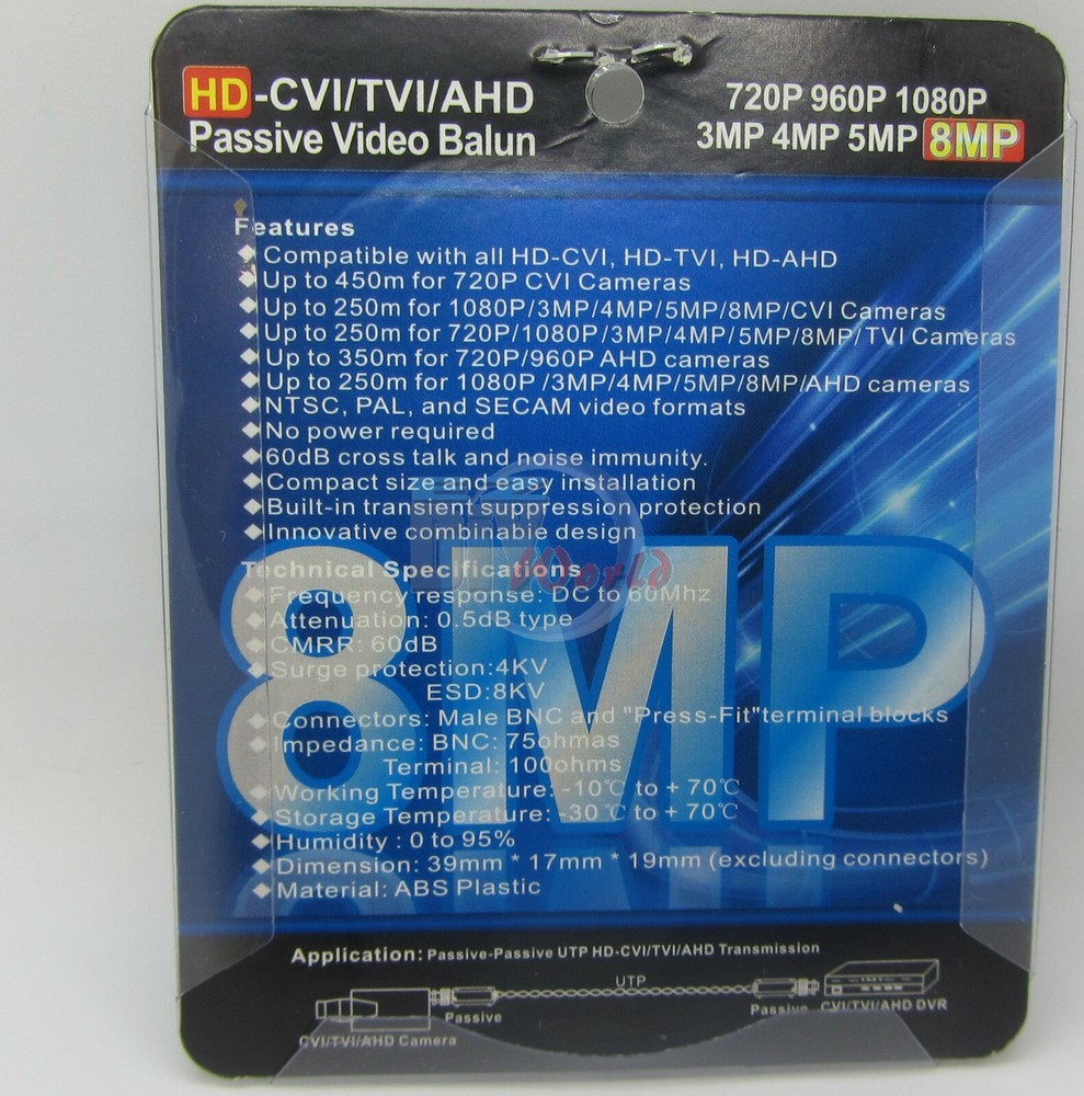 8pcsxMini Passive Video Balun Transceiver BNC via Cat5 UTP