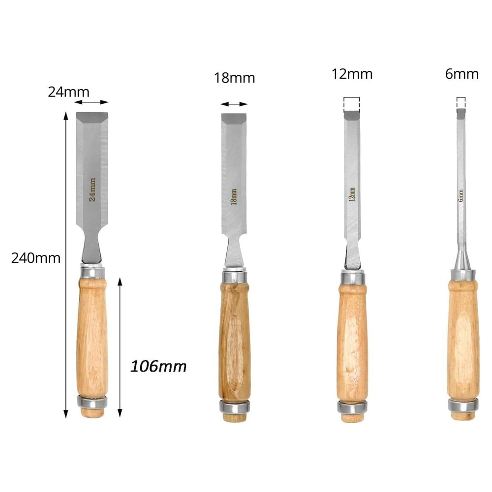 4PCS Wood Chisel Set Carving Knife Woodworking Tool Gouges 1/4", 1/2", 3/4", 1"
