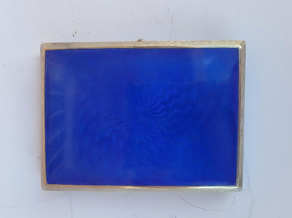 Beautiful Sterling Silver 925 Blue Guilloche Cigarette Case -double sided.