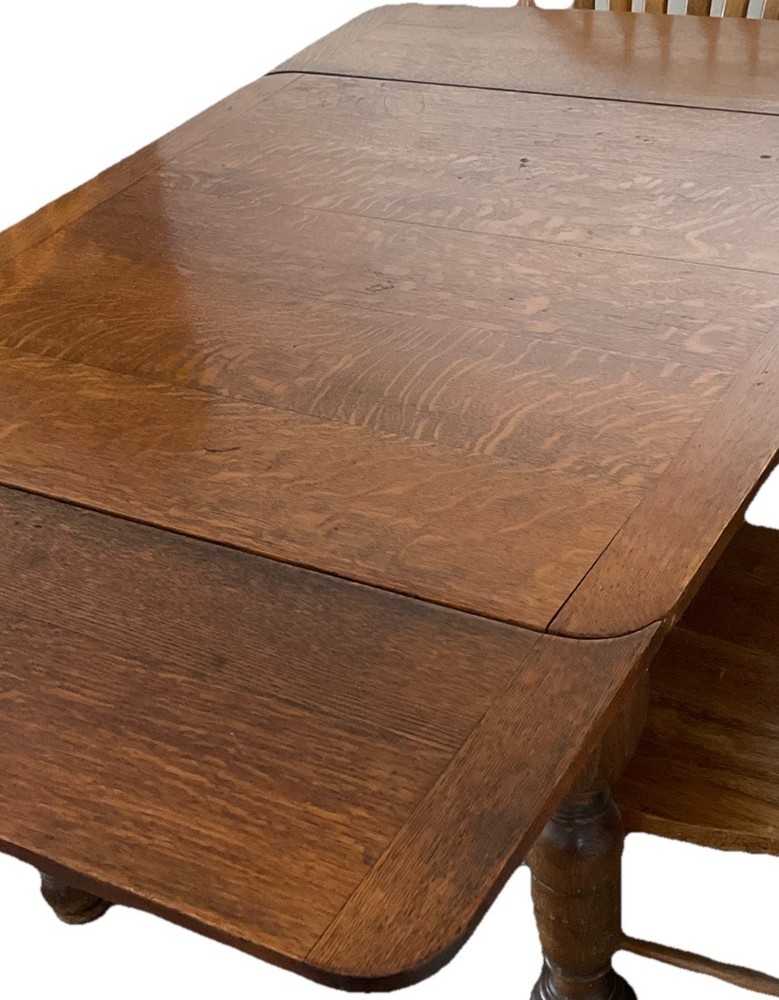 Vintage Solid Oak Dining Rectangle 59.25” Table. 4 Arrowback Chairs. Made Taiwan