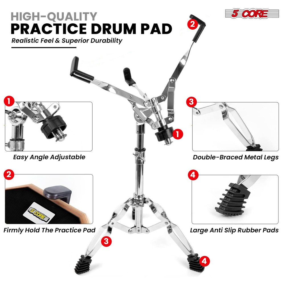 5Core Drum Throne + Drummer Practice Pad Combo Kit Height Adjustable Padded Seat