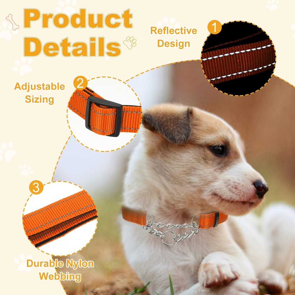 No Pull Collar for Dogs, Reflective Dog Chain Collars XL (Orange)