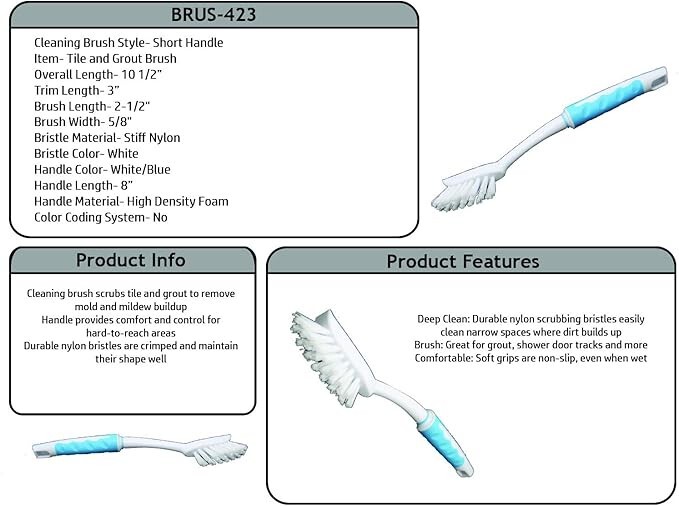 Basic Tile and Grout Brush Set of 10 Medium-Lite Bristles Lt. Blue