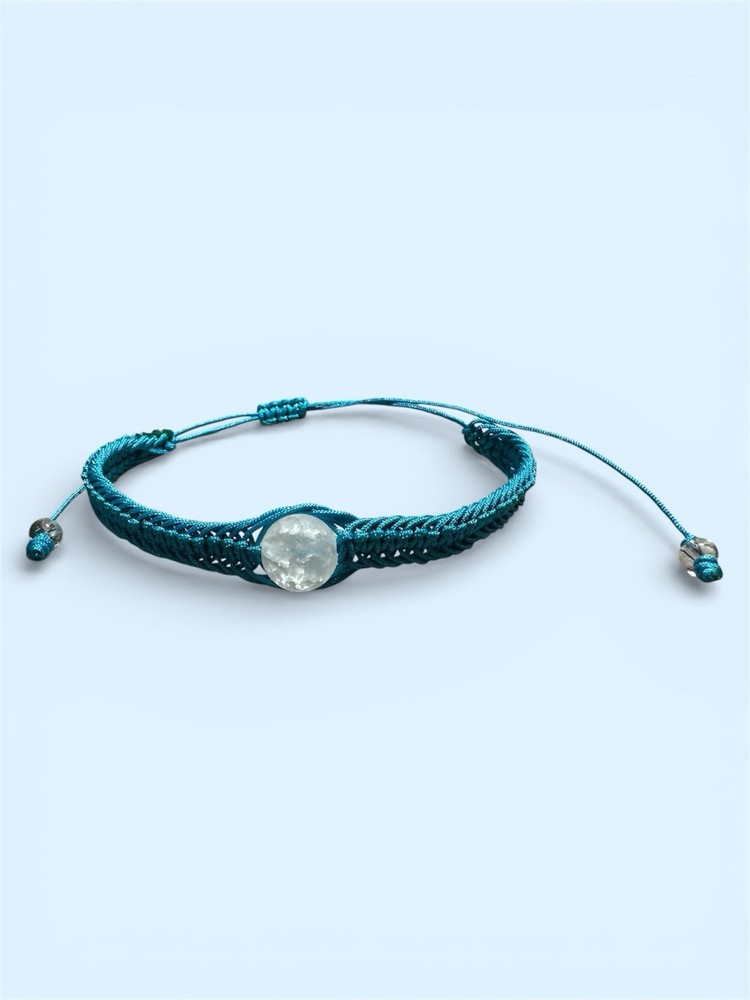 Turquoise macrame adjustable bracelet, beaded crackle quartz