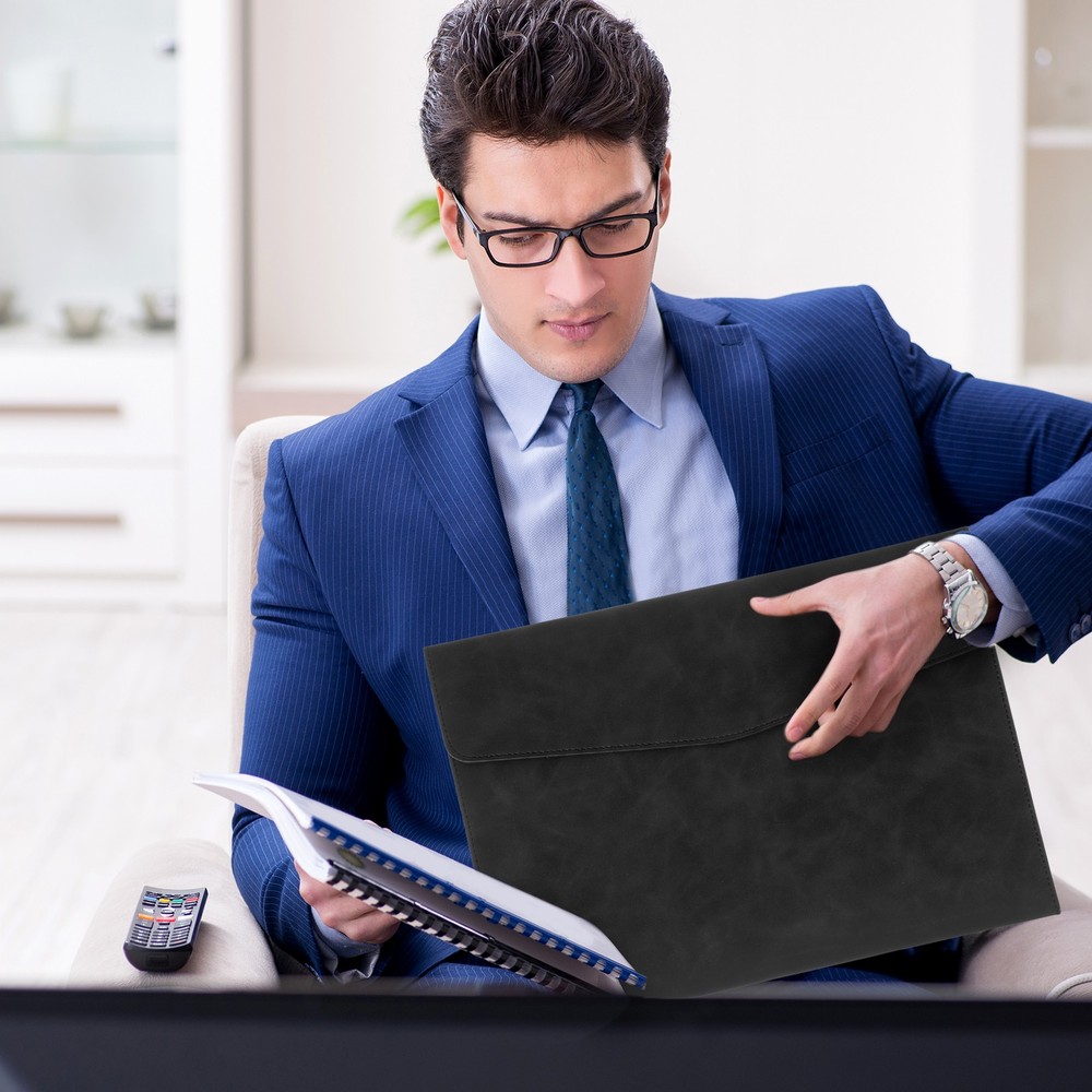 PU Leather File Folders, Folder File Document with Button Closure(Light Grey)