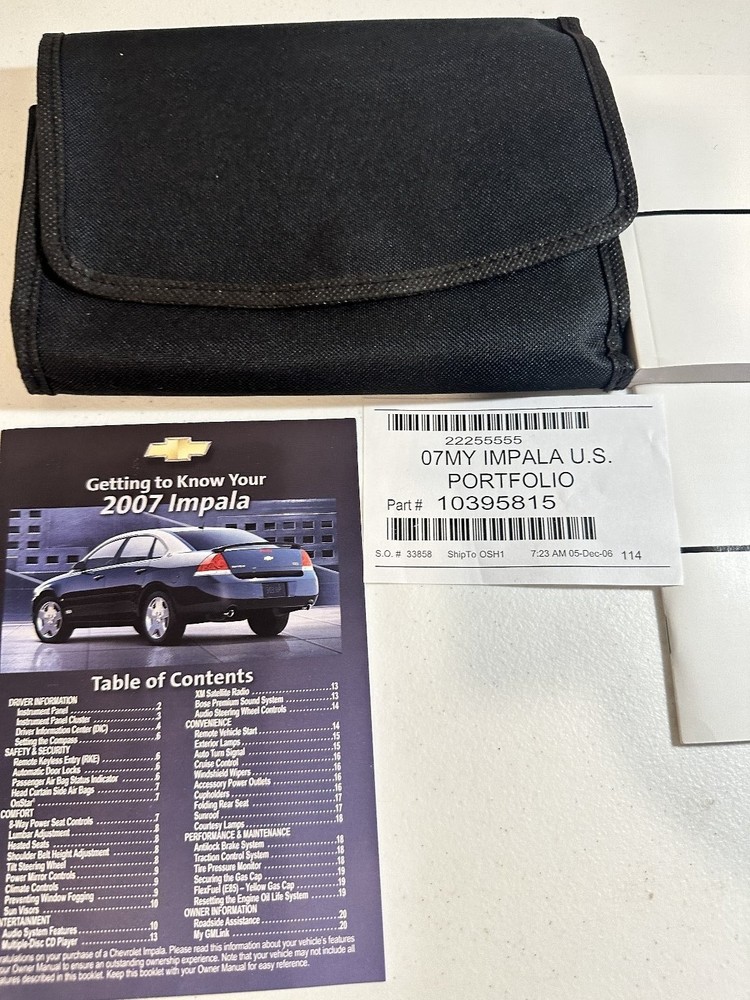 2007 Chevrolet Impala Owner Manual Set