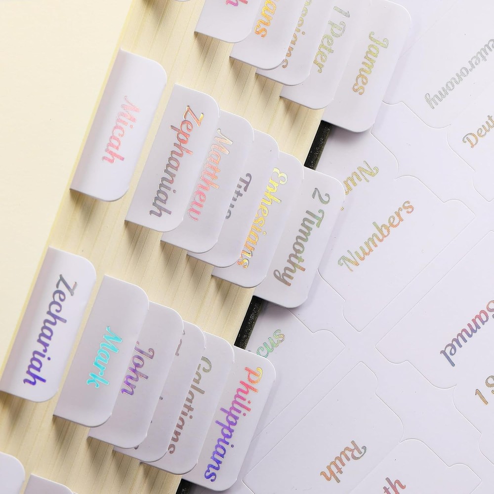 75 Holographic Laminated Bible Tabs, Durable Index for Stylish Organization