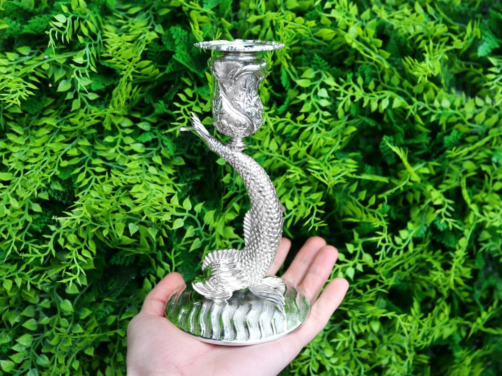 Vintage Irish Sterling Silver Fish Candlesticks