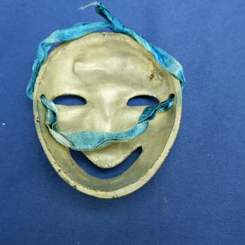 Vintage Solid Brass Hand Painted Comedy Mask - Made in India