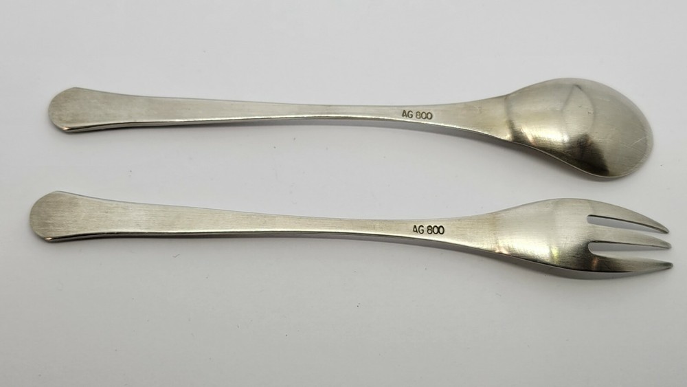 KOREAN 800 SILVER FORK & SPOON w/ ENAMEL Lucky Clover Leaf