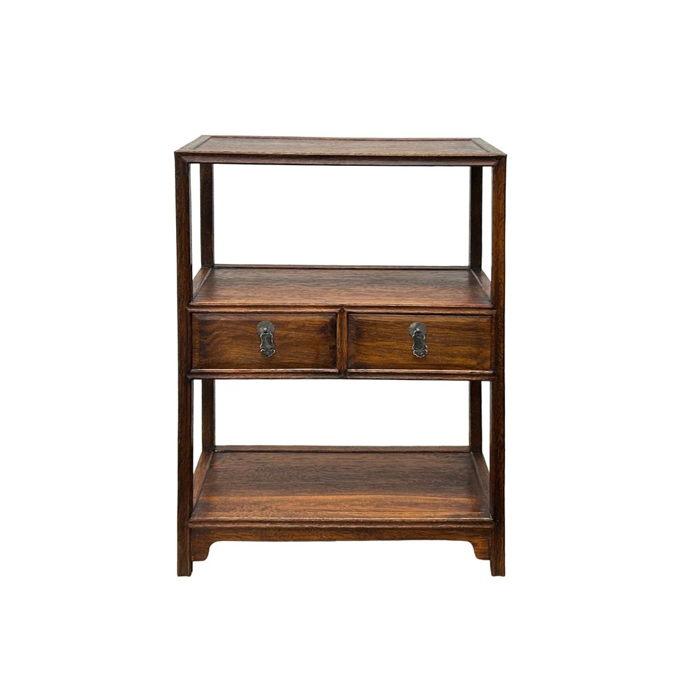 Chinese Brown Stain Wood Rectangular Small Curio Display Stand GB250