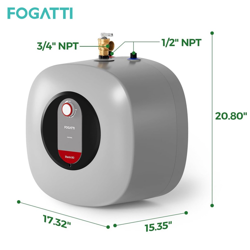 FOGATTI 2.5/4/8 Gallon Electric Hot Water Heater Mini Tank Boiler Compact 1440W