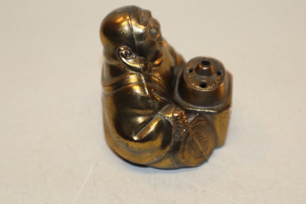 Vintage 3" Tall Brass Buddah Budda Incense Burner Nice