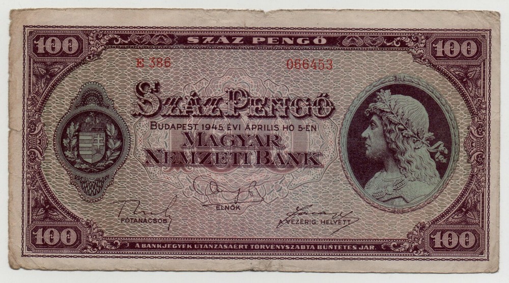 HUNGARY 100 PENGO 1945 PICK 111 LOOK SCANS