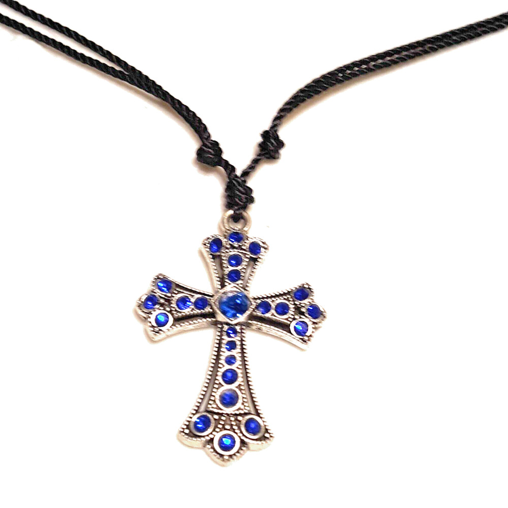 Adjustable Necklace Blue faceted Cross