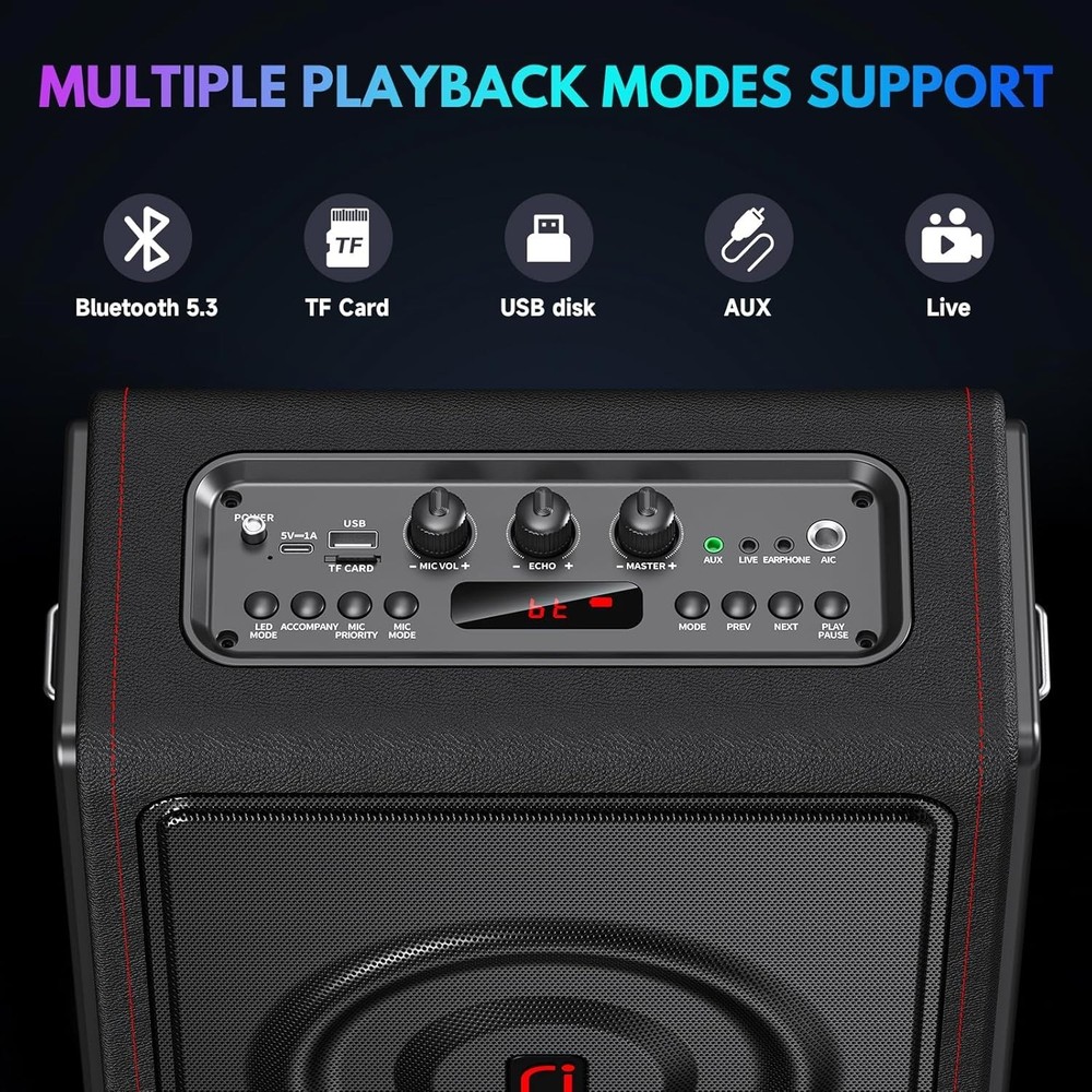 Karaoke Machine, Portable Bluetooth 5.3 Speaker with 3 Wireless Microphones for