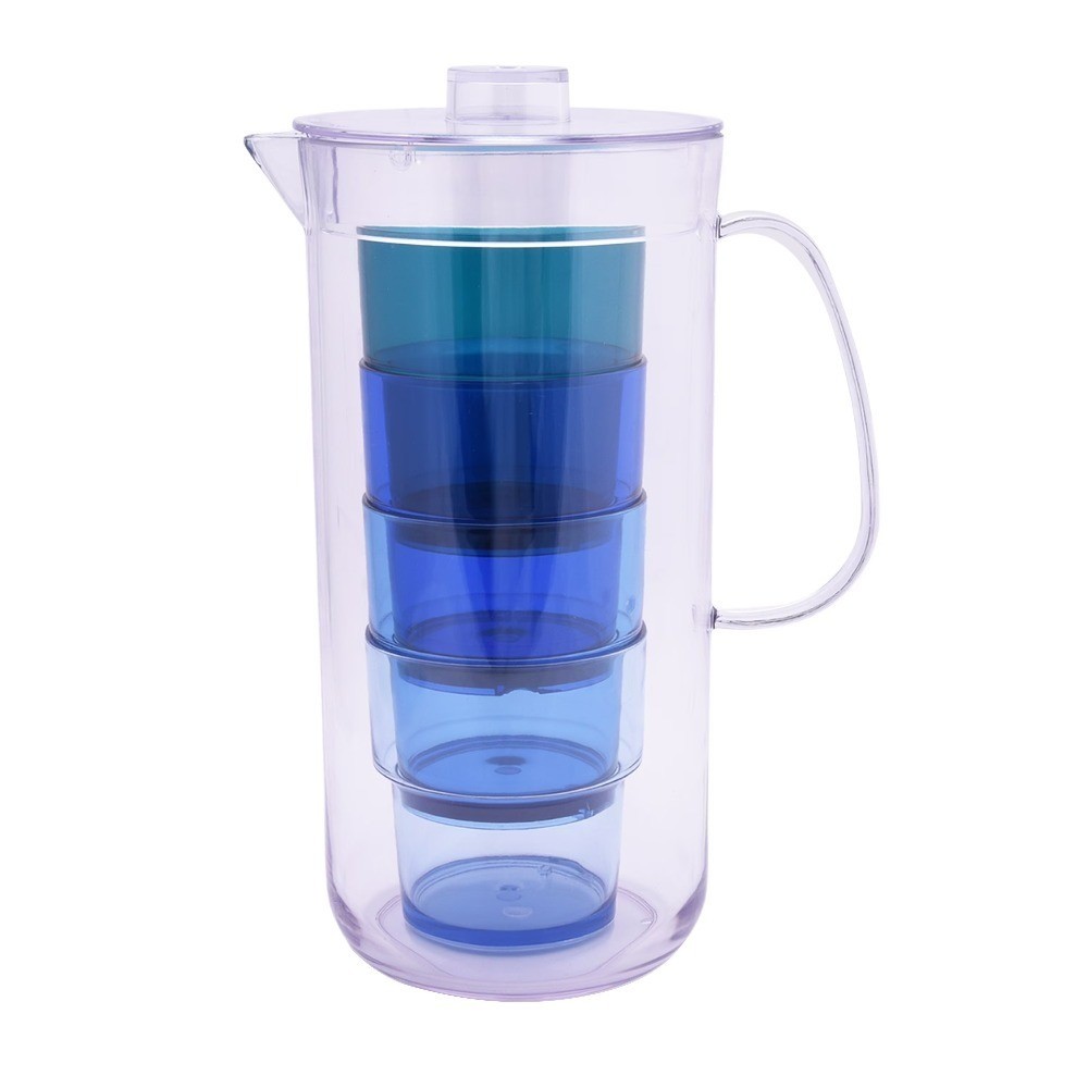 3-Quart Blue Acrylic Pitcher with 14-Ounce Stackable Tumbler Set