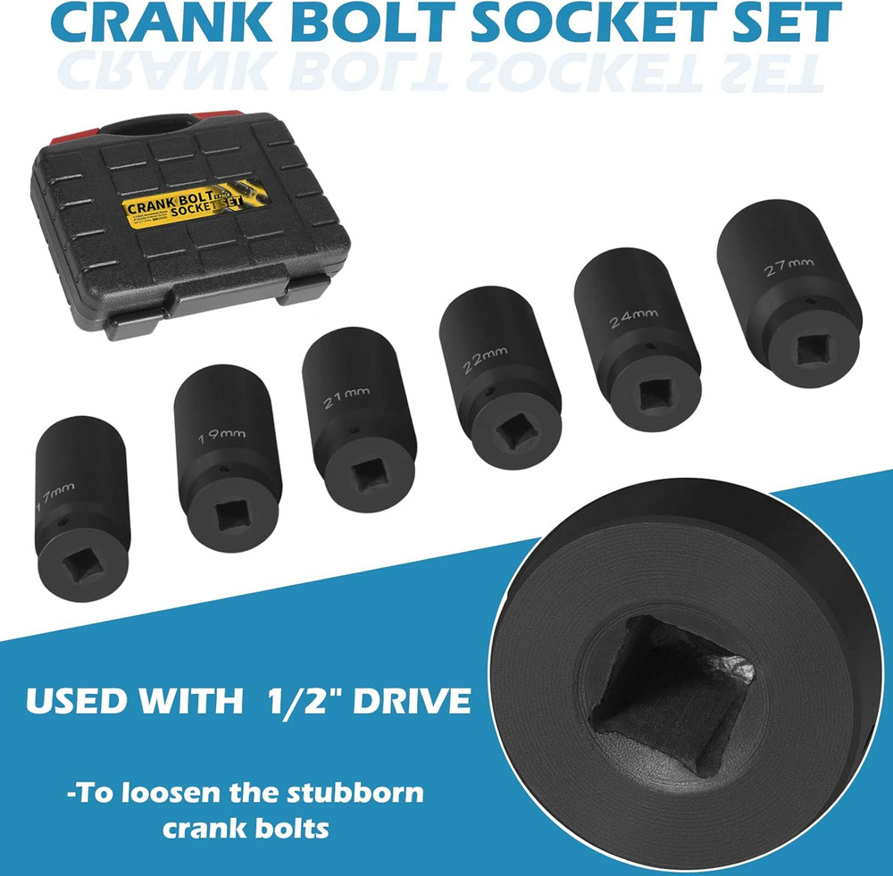 1/2" Drive Crank Bolt Socket Set 17MM - 27MM Harmonic Balancer Socket Set Bolt R
