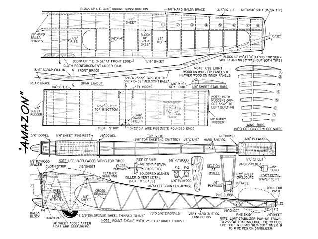 Amazon Free Flight Power 62" WS RC Model Airplane Plans Templates PDF on USB