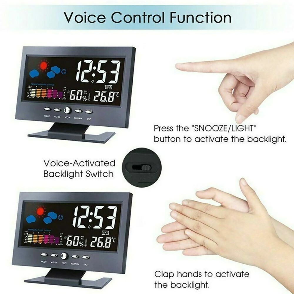 High Quality LED Digital Clock Snooze Calendar Thermometer Hygrometer Display
