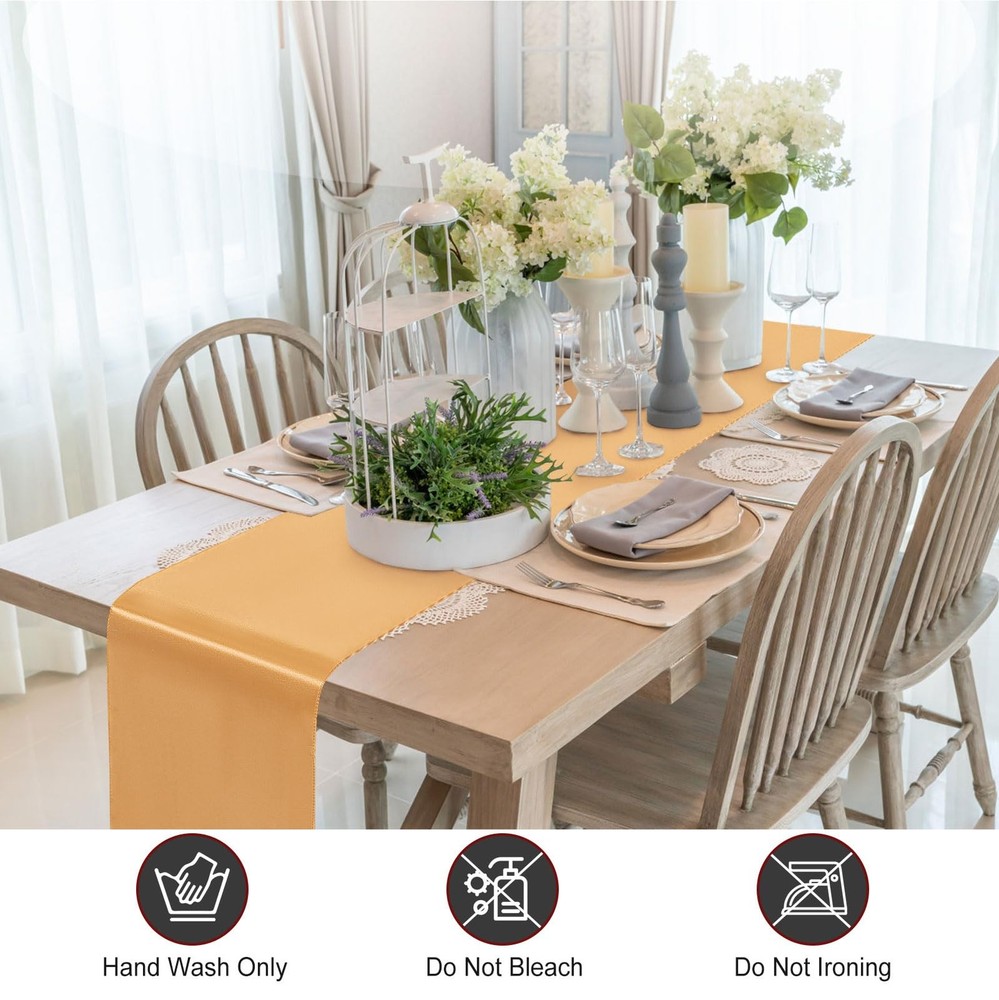 Yellow Gold Table Runner 12x108 Inch - 4 Pack Satin Table Runners, Smooth Tab...