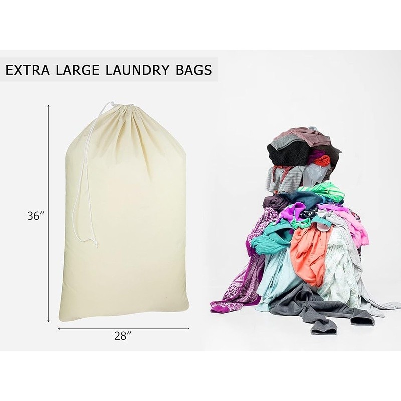 Extra Large Cotton Laundry Bags 2 Pack Durable Drawstring Storage Travel Camping