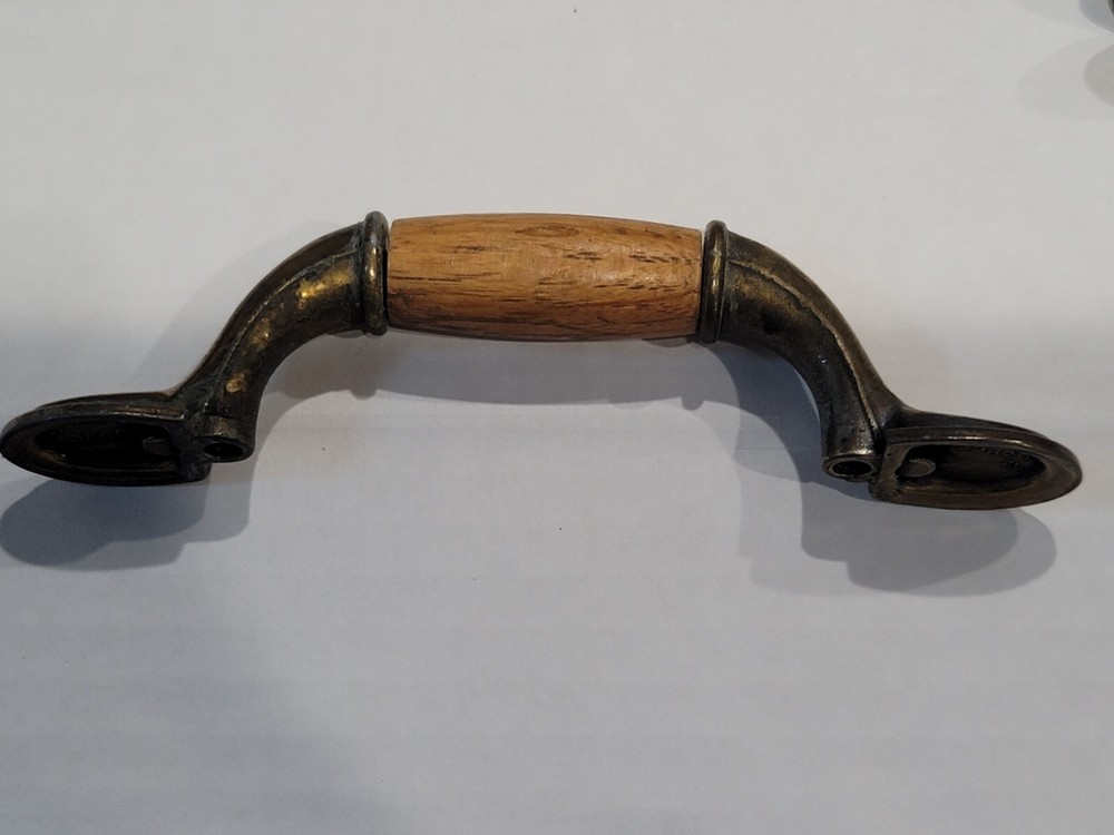 Vintage Oak And Brass Drawer Pull