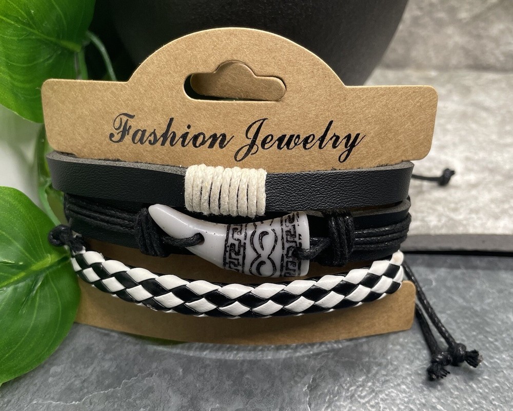 3 PC PU Leather Punk Bracelet Stackable Adjustable Tie New Free Ship B3332