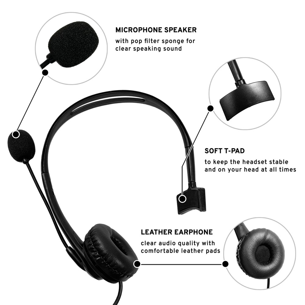 Computer Headset Single Sided w/Microphone Volume Control for Webinar Zoom Skype