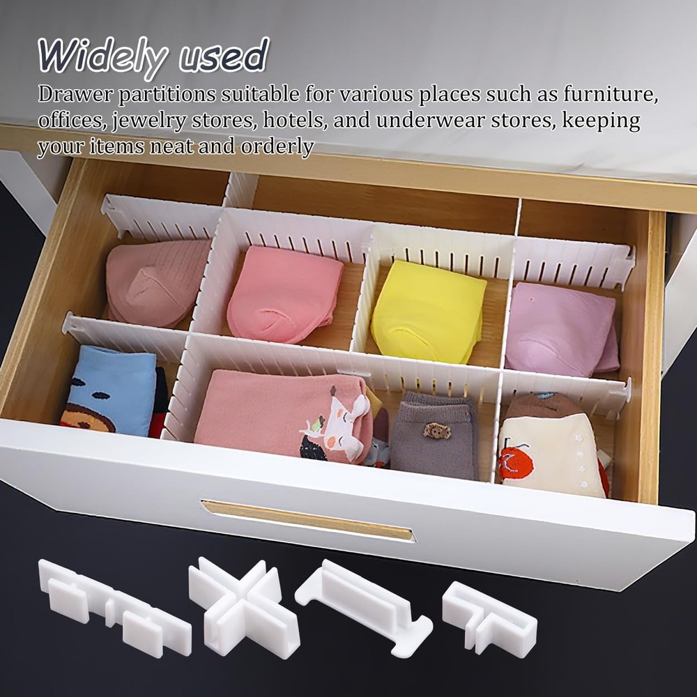 38Pcs Adjustable Drawer Divider Clips Holder Plastic Side Fixing Buckle for D...