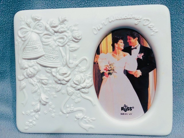 Vintage Russ White Ceramic Wedding Frame, 8x6