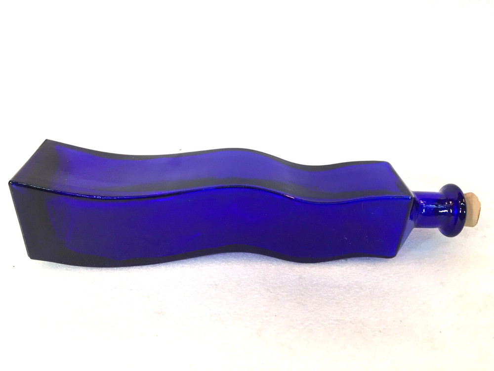 Cobalt Blue 9" Wavy Bottle w/Cork EMPTY
